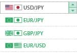 おなじみの米ドル円、ユーロ円、 ユーロドル、ポンド円が取引対象です。